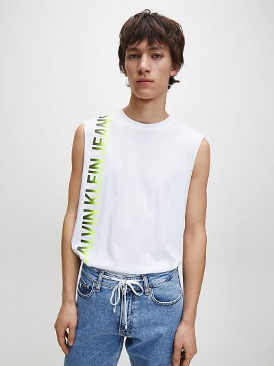 Calvin Klein Ruhák HU181179 | Calvin Klein Organic Cotton Photo Print Férfi Trikó Világos Fehér